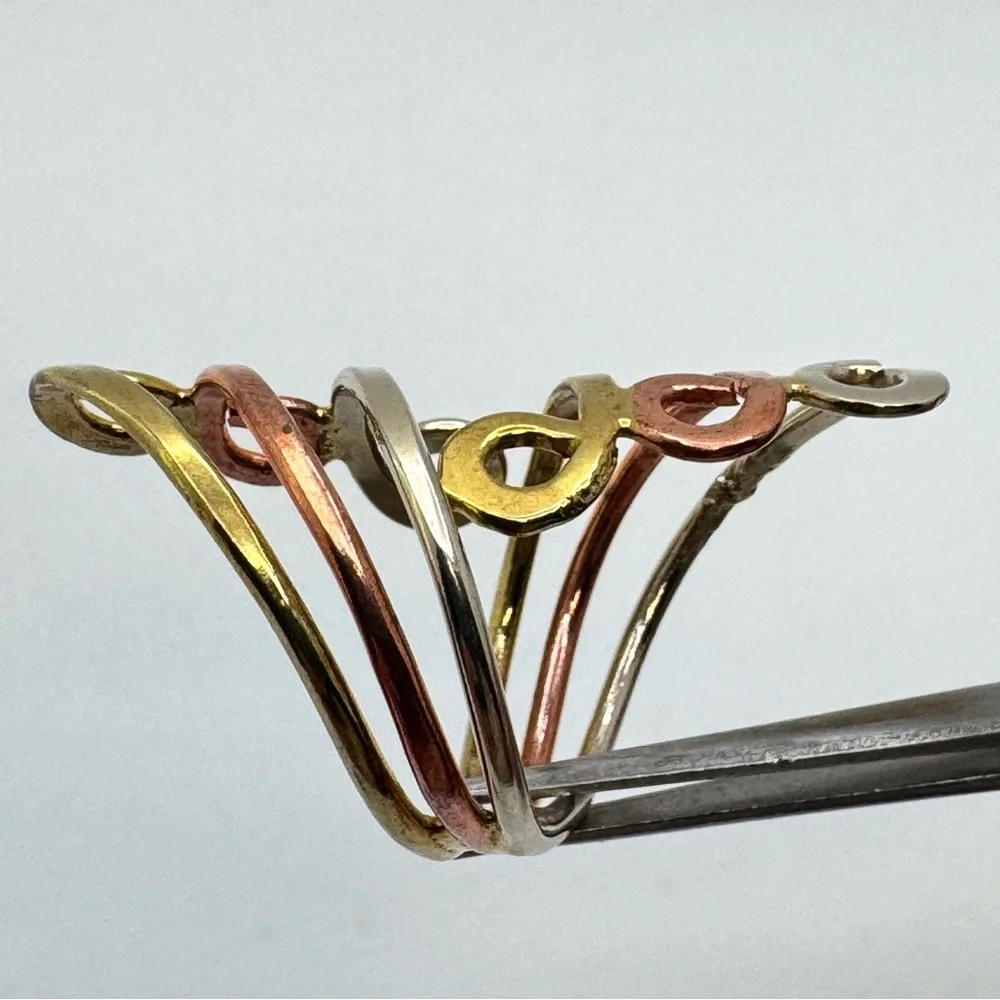 Vintage Mexico Tri Tone Silver Gold Rose Gold Overlay Swirl Statement Ring